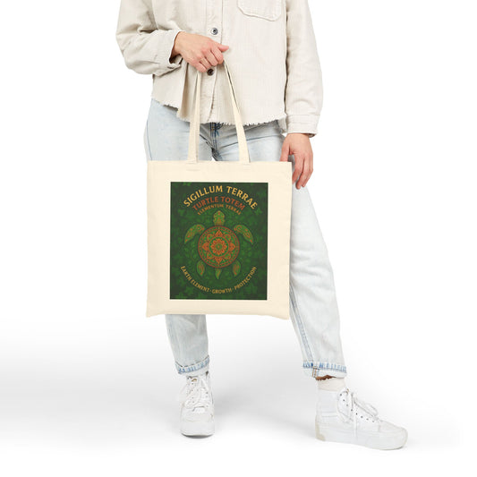 Earth Element Turtle Mandala Tote Bag, Sigillum Terrae, Growth & Protection, Four Elements Series Canvas Bag, Gift for Nature Lovers