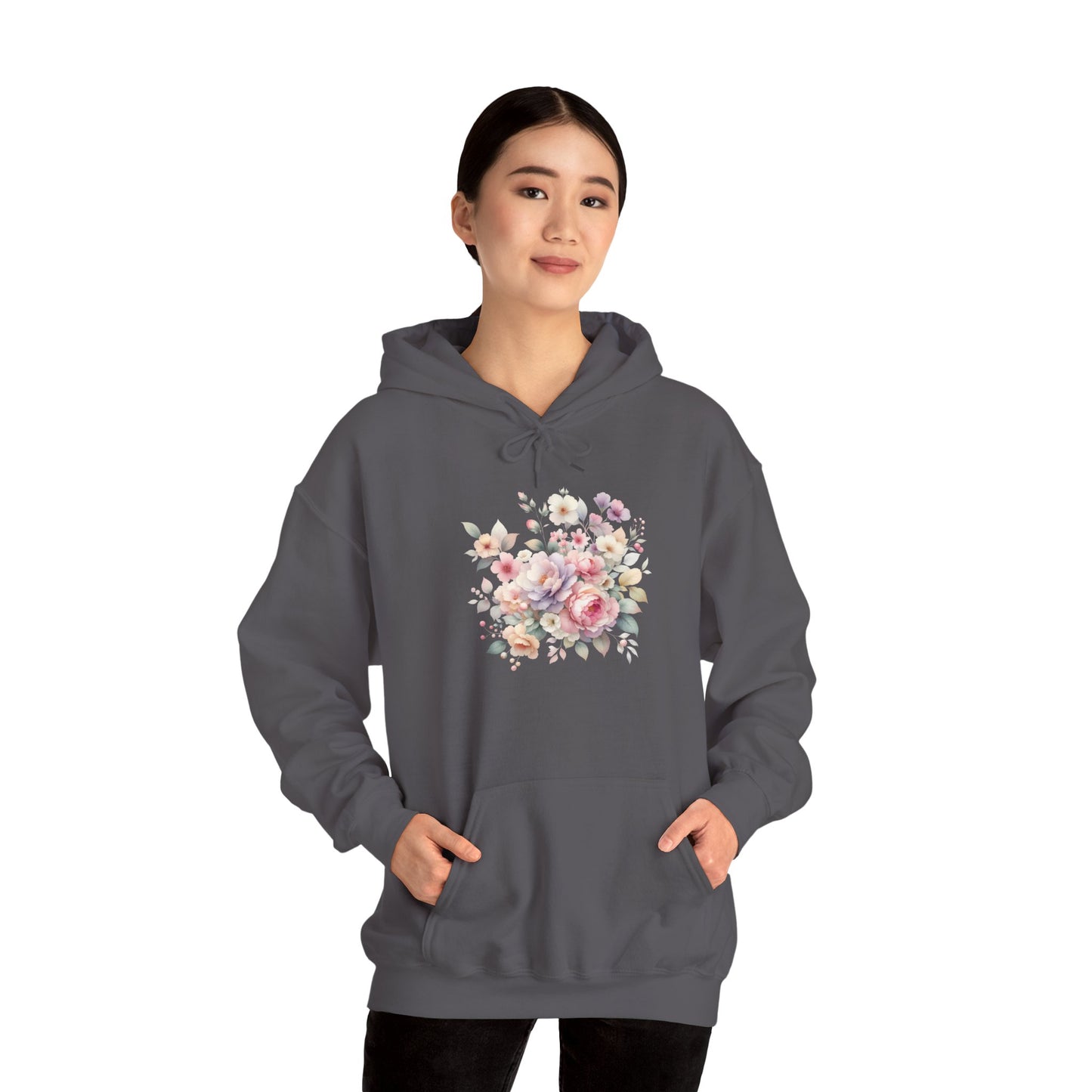 Floral Comfort Hoodie, Cozy Sweatshirt for Women, Spring Fashion, Gift for Her, Casual Everyday Wear, Soft Pastel Flower Print Sweatshirt