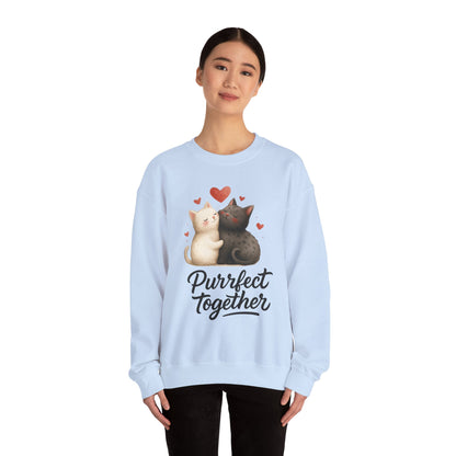Cute Cat Couple Womens Sweatshirt, Purrfect Together Sweater, Gift for Cat Lovers, Cozy Crewneck for Valentine's Day, Animal Lover Apparel
