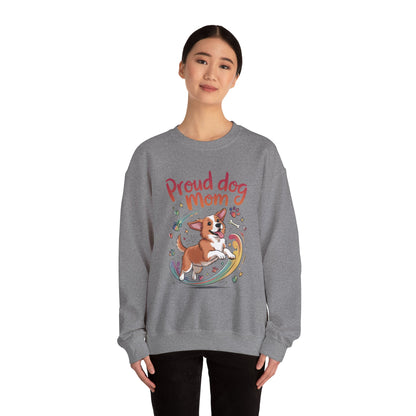 Proud Dog Mom Crewneck Sweatshirt, Pet Lover Gift, Dog Mom Apparel, Animal Lover Clothing, Gift for Dog Moms, Puppy Paw Rainbow Print