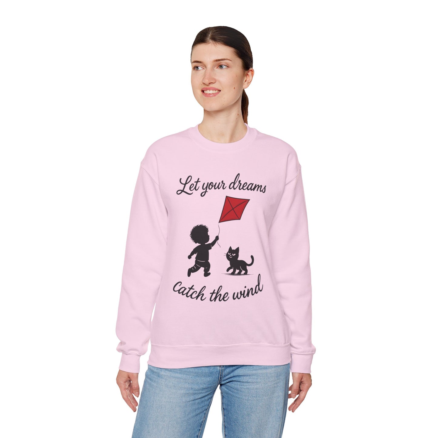 Dream Big Womens Crewneck Sweatshirt, Inspirational Gift, Cozy Lounge Wear, Cat Lover's Apparel, Kid's Motivation Sweatshirt