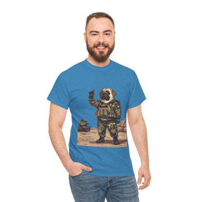 Cute Army Bulldog Tee, Funny Dog Army Pug Men's Heavy Cotton Tee, Pet Lovers Gift, Military Humor Clothing, Dog Dad T-Shirt
