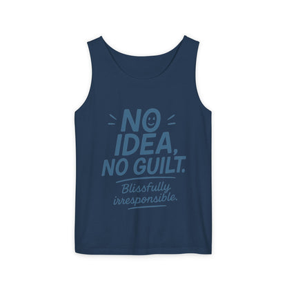 Womens No Guilt Tank Top, No Idea Funny Quote, Blissfully Irresponsible Workout Tee, Casual Sleeveless Top, Summer Activewear, Relaxed Style