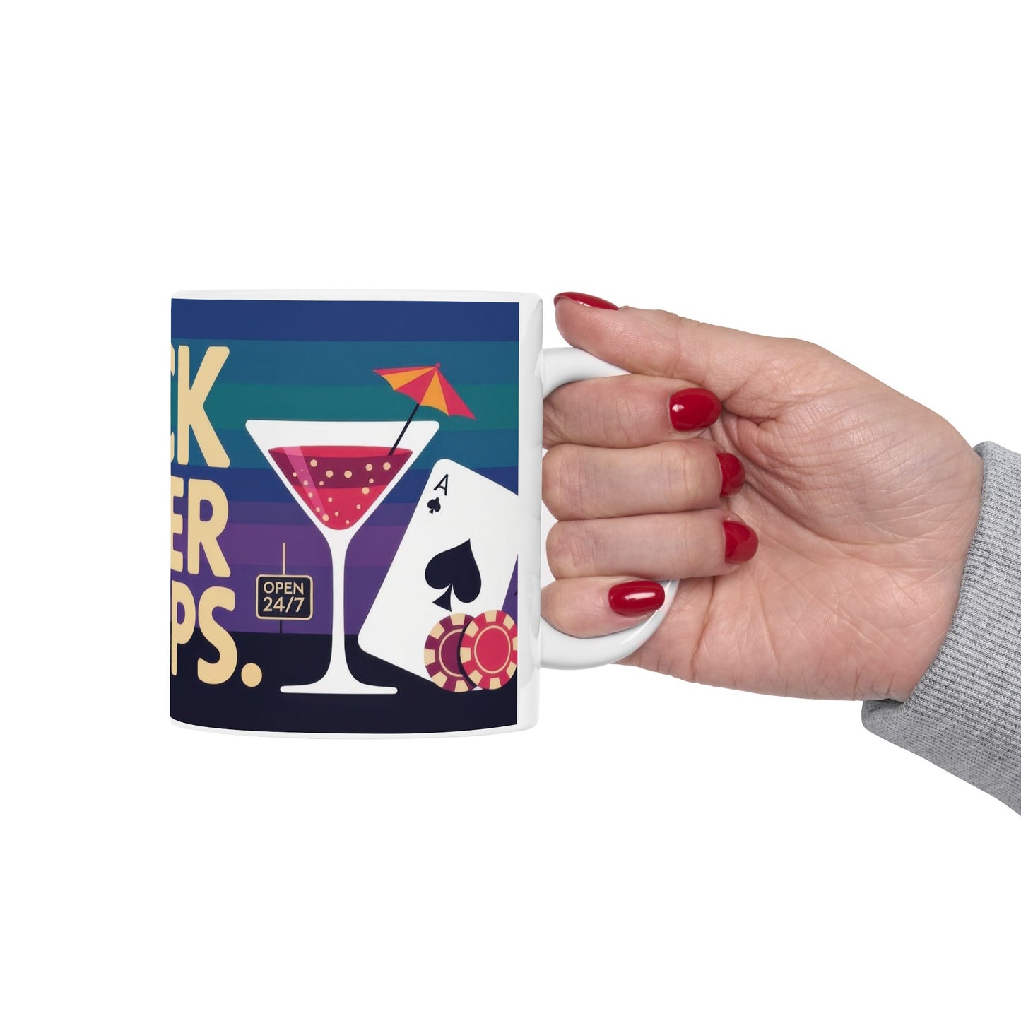LUCK NEVER SLEEPS Mug, Retro Vegas Slot Machine Coffee Cup, Casino Gift, Gambling Lover Gift Idea, Perfect for Gamers, Poker Nights