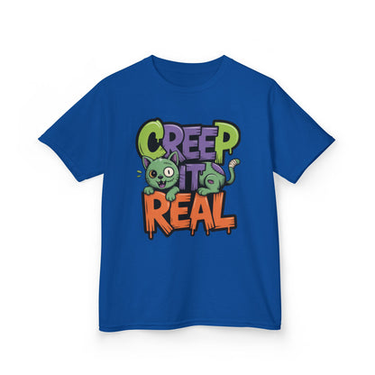 Creep It Real Kids Halloween Shirt, Cute Zombie Cat Graffiti Style T-Shirt for Boys & Girls