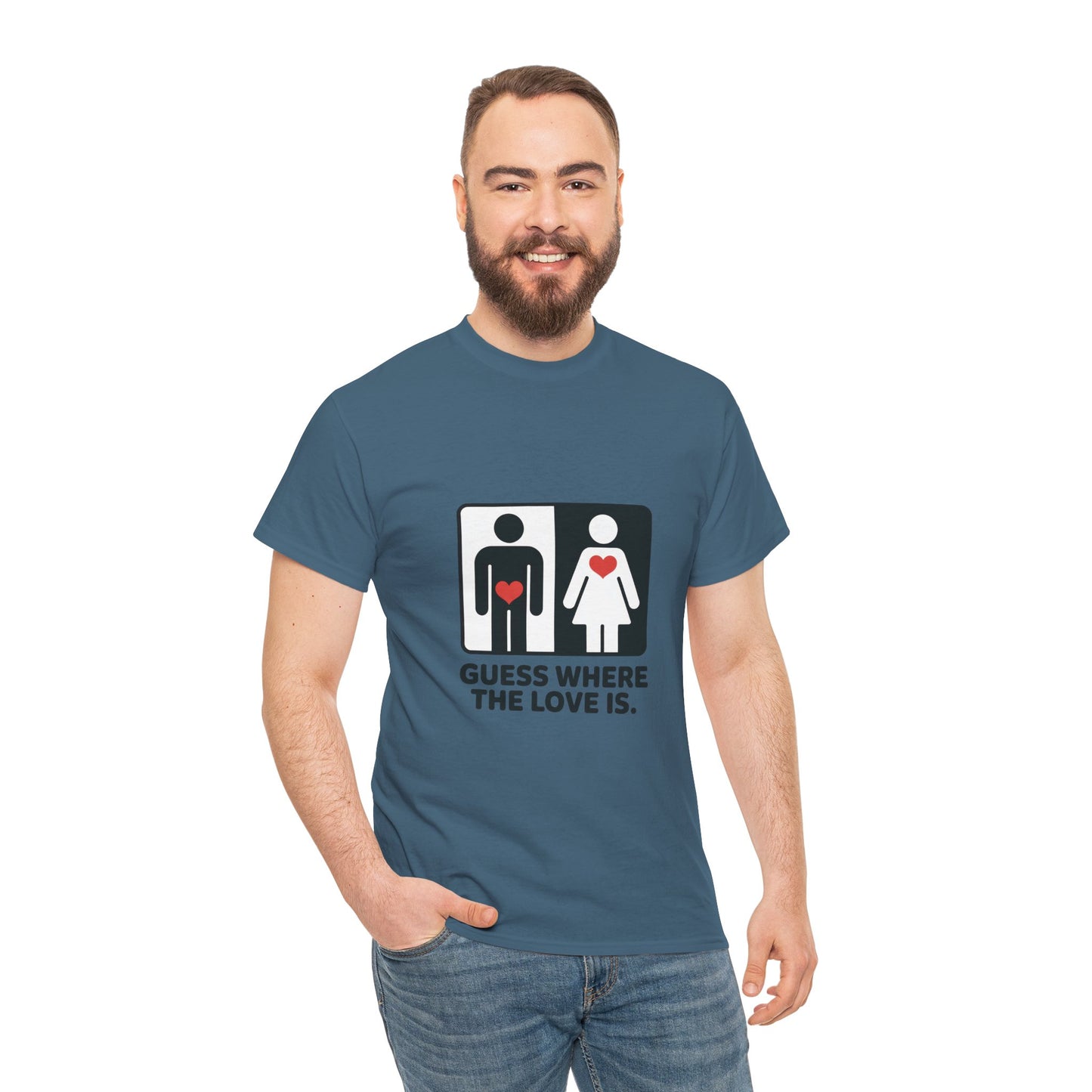 Guess Where The Love Is Tee, Funny Couples Gift, Valentines Day Apparel, Relationship Humor Shirt, Graphic Tee for Him, Bold Love Joke Shirt