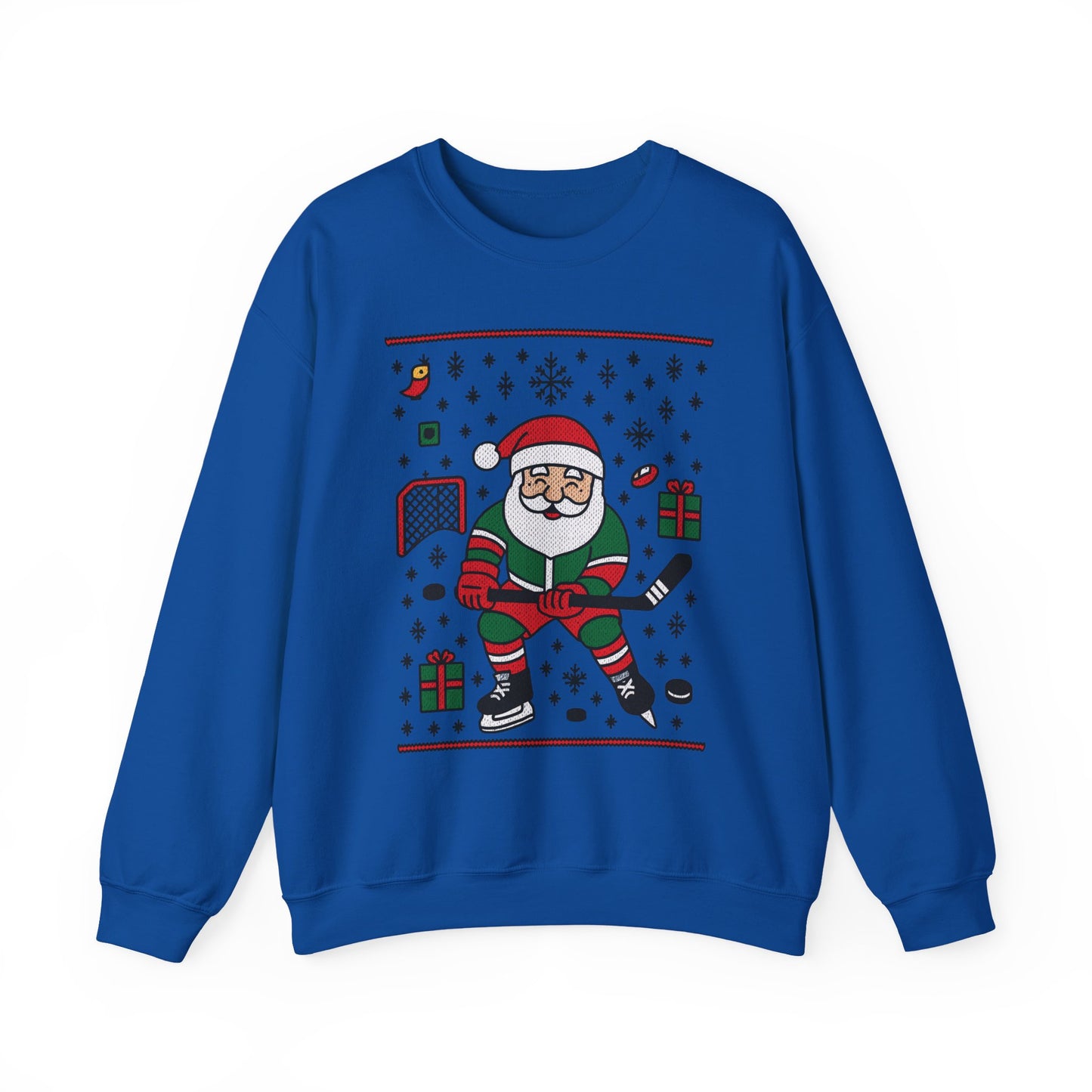 Hockey Santa Men's Christmas Sweatshirt, Funny Sports Holiday Jumper