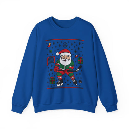Hockey Santa Men's Christmas Sweatshirt, Funny Sports Holiday Jumper