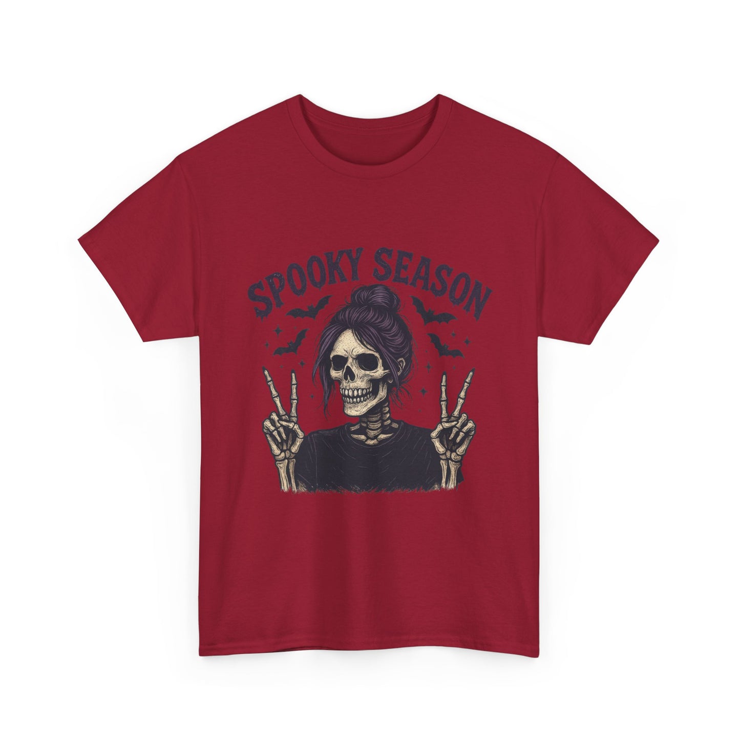 Spooky Season Women's T-Shirt, Funny Skeleton Girl Halloween Graphic Tee, Gothic Fall Shirt