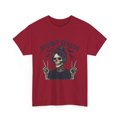 Spooky Season Women's T-Shirt, Funny Skeleton Girl Halloween Graphic Tee, Gothic Fall Shirt