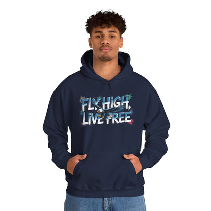 Mens Heavy Blend™ Hooded Sweatshirt, Fly High Live Free Eagle Mens Hoodie Streetwear