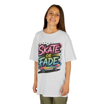 Skate Or Fade Girls Shirt, Colorful Graffiti Skateboarding Tee, Kids Heavy Cotton™ Tee