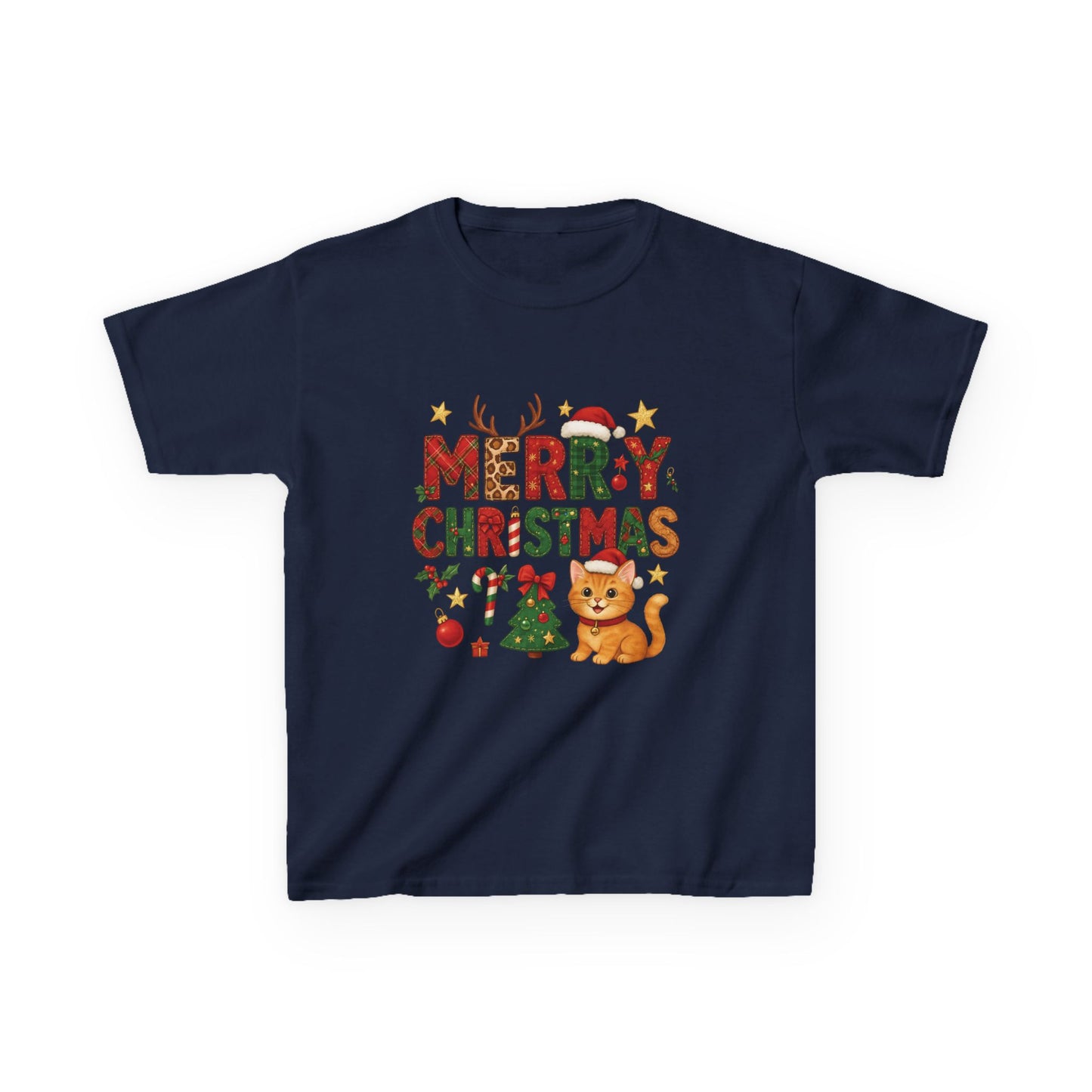 Merry Christmas Cat Shirt for Girls, Cute Holiday Kitten Tee
