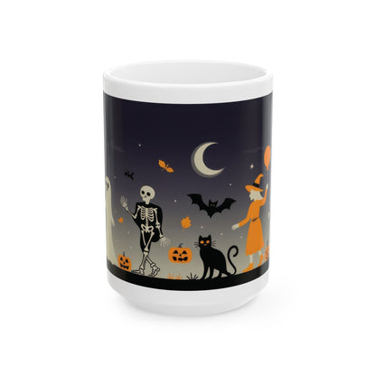 Halloween Night Parade Mug, Witches, Ghosts, Skeletons, Spooky Night Coffee Cup, Gothic Fall Gift for Her - HimCeramic Mug, (11oz, 15oz)