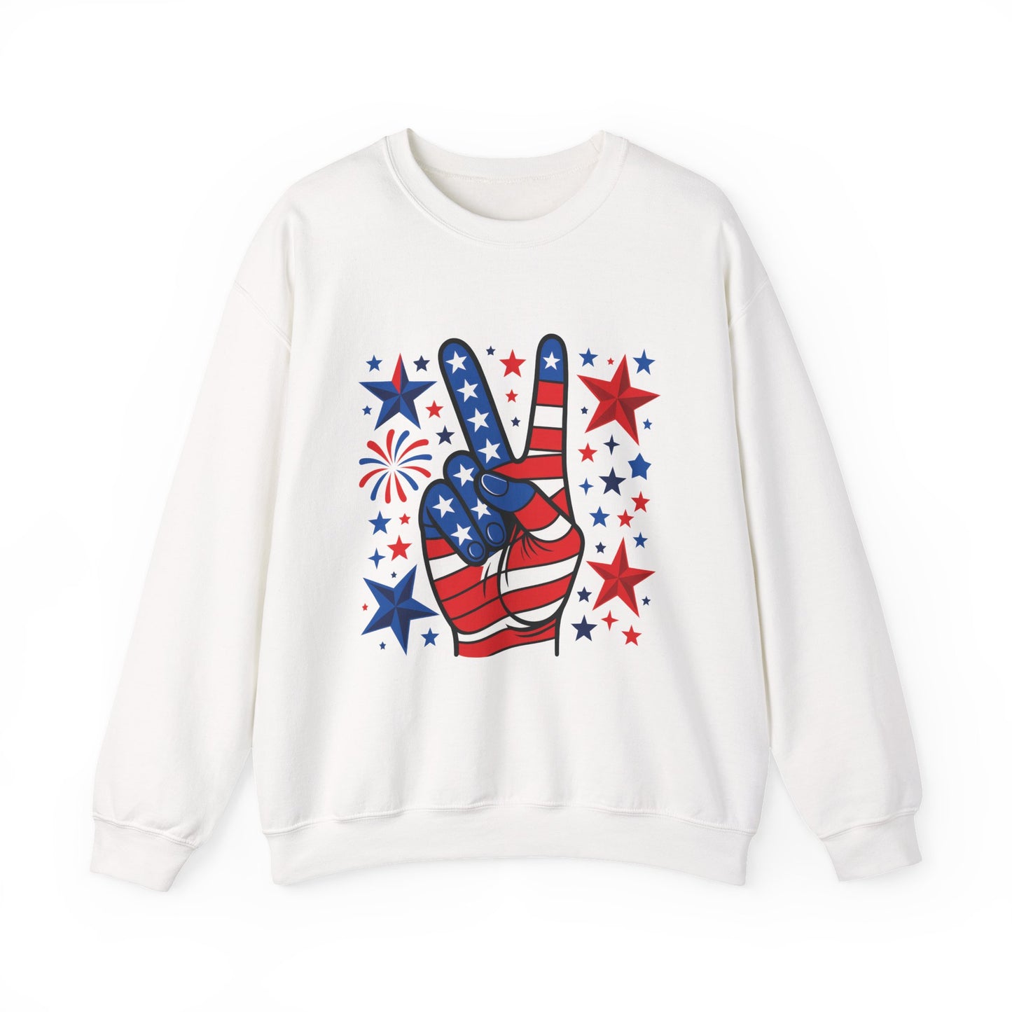 Patriotic Peace Crewneck Sweatshirt - Unisex Heavy Blend, 4th of July Clothing, Peace Sign Design, Casual Wear, Gift for Him/Her