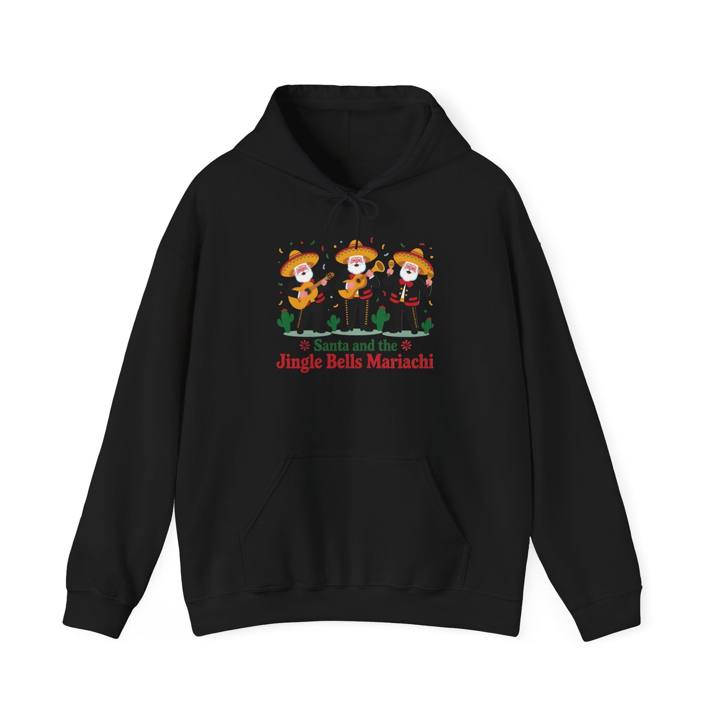 Santa and the Jingle Bells Mariachi Hoodie, Funny Mexican Santa Christmas Hoodie, Latin Fiesta Holiday Sweatshirt