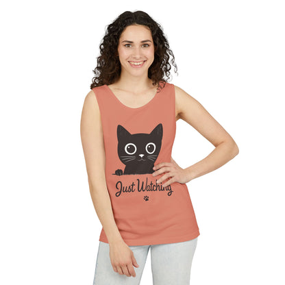 Just Watching Cat Womens Tank Top - Cute Black Kitty Sleeveless Shirt - Funny Summer Cat Lover Gift, Summer Beach Wear, Pet Themed Apparel