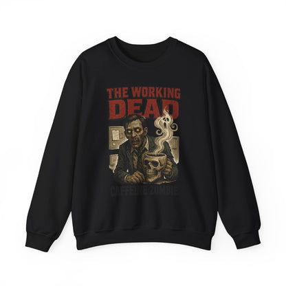 The Working Dead Men's Funny Zombie Sweatshirt, Office Humor Crewneck, Halloween Zombie Top, Coffee Zombie Sweatshirt