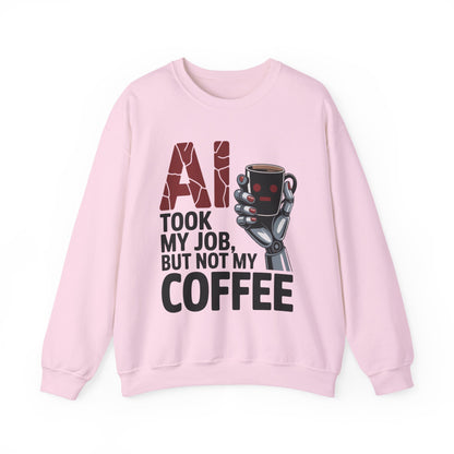 AI Coffee Sweatshirt, Funny Robot Humor Pullover, Geek Sarcastic Job Joke Top, Women's Heavy Blend™ Crewneck Sweatshirt