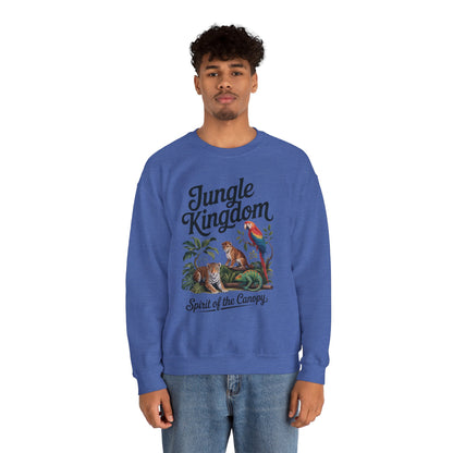 Jungle Kingdom Mens Sweatshirt, Cozy Jungle Crewneck, Nature Lover Gift, Wildlife Artwork, Eco-Conscious Apparel, Animal Enthusiast Clothing