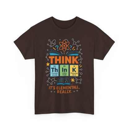 Funny Mens Science T-Shirt, THINK Element Periodic Table Shirt, Smart Geek Nerd Tee for Him, Ideal for Science Lovers, Geeky Apparel