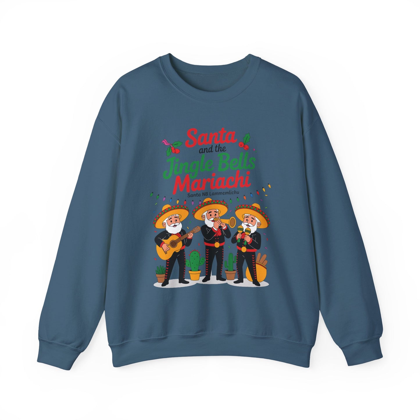 Santa and the Jingle Bells Mariachi Sweatshirt, Funny Mexican Christmas Jumper, Latin Holiday Fiesta Pullover