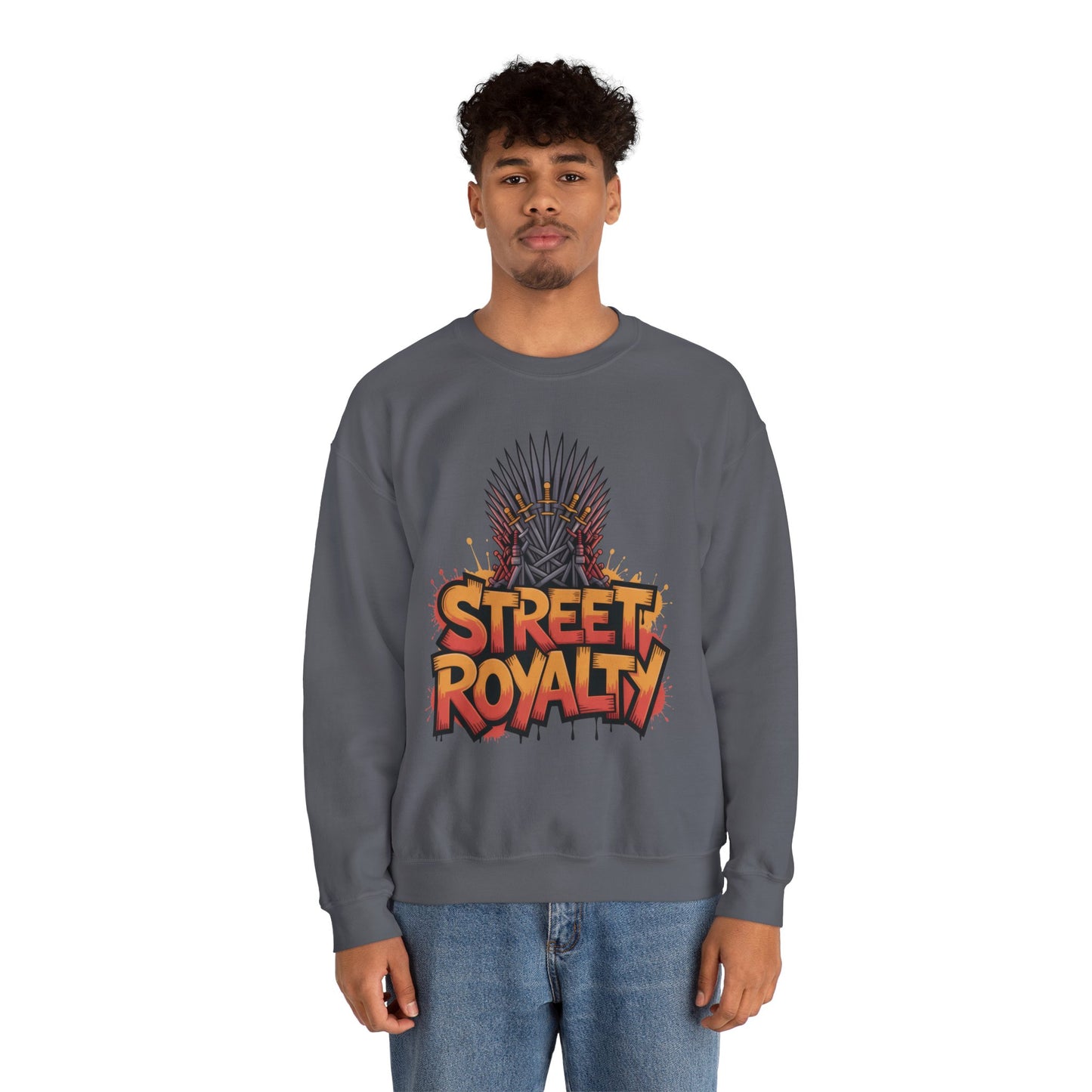 Street Royalty Men's Crewneck Sweatshirt, Graffiti Crown Graphic Pullover, Urban Streetwear Top for Men