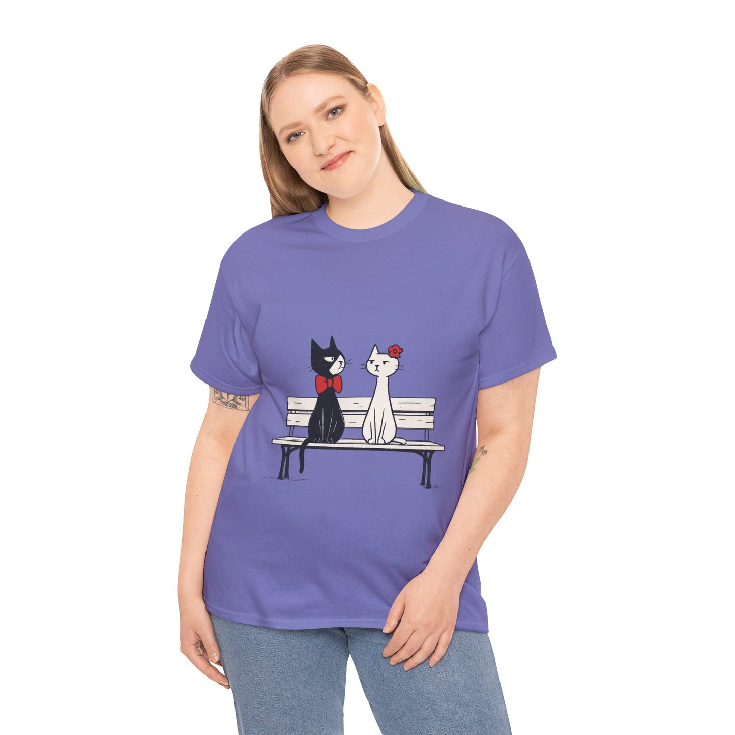 Cute Cat Lovers Tee, Womens Heavy Cotton Tee for Pet Owners, Funny Cat Shirt, Gift for Cat Lovers, Casual T-Shirt, Animal Art Tee