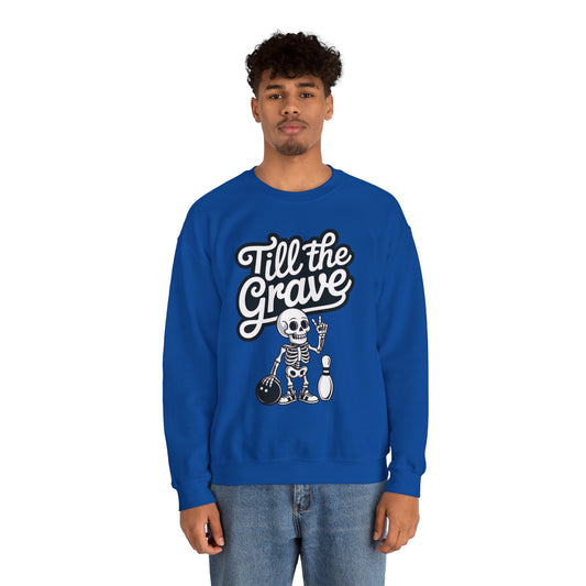 Funny Skeleton Bowling Mens Pullover, Halloween Apparel, Funny Skeleton Bowling Shirt, Casual Mens Crewneck, Cool Bowler Skull Crewneck