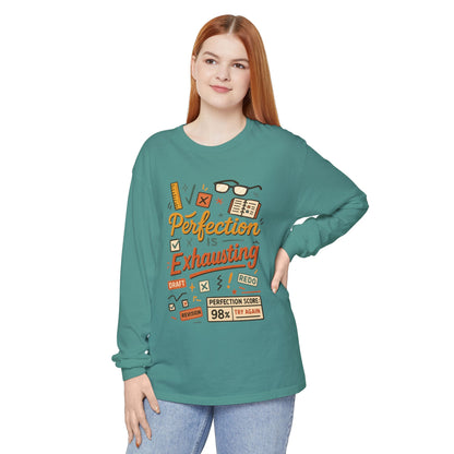 Stress Relief Long Sleeve Tee, Perfect for Perfectionists, Humorous Gift, Back-to-School, Gift for Graduates, Motivational Apparel