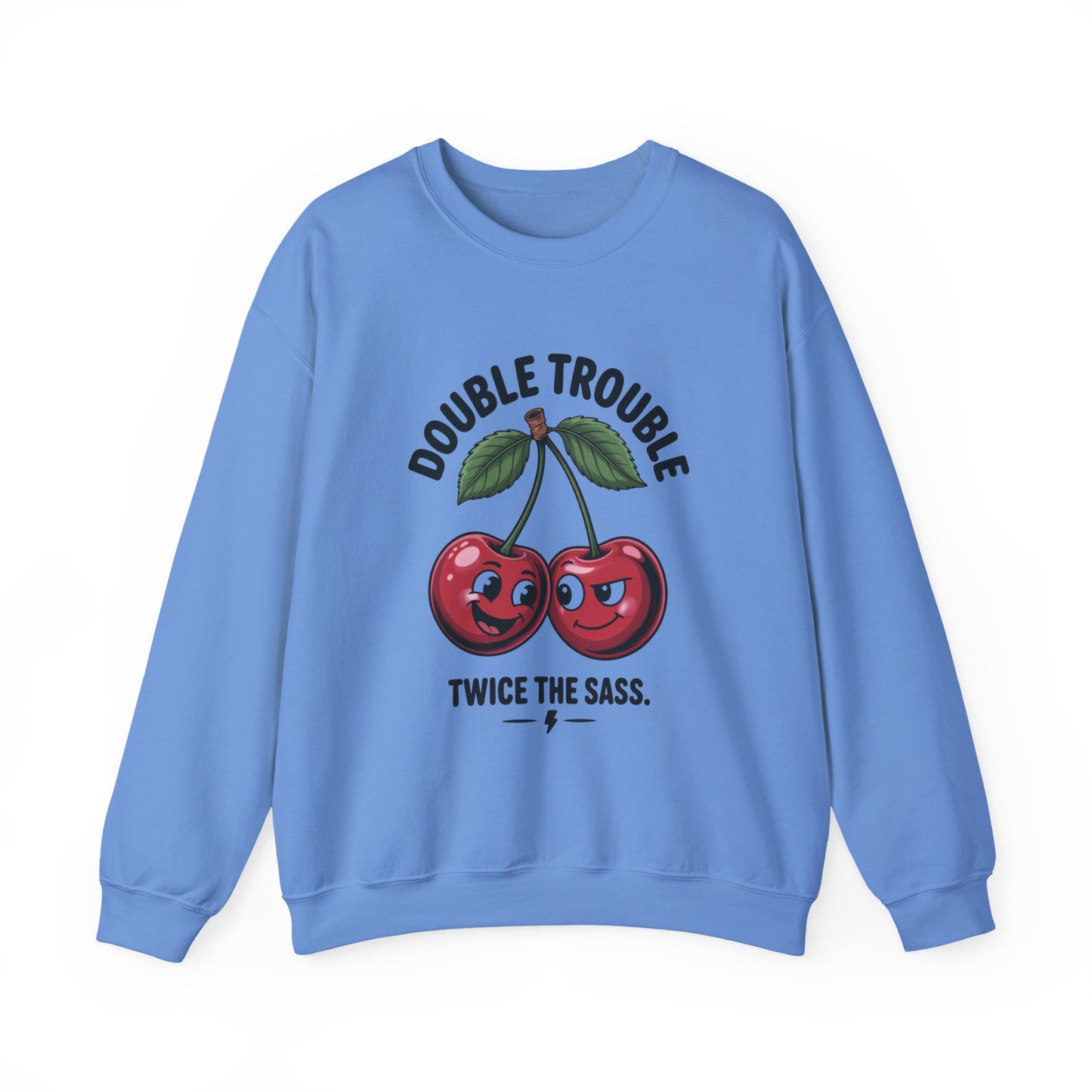 Double Trouble Cherry Sweatshirt, Cute Funny Womens Pullover, Twice The Sass Fruit Graphic Sweater, Playful Red Cherry Crewneck