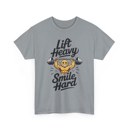 Mens Lift Heavy Smile Hard T-Shirt, Funny Gym Workout Graphic Tee, Mens Gym Tshirt