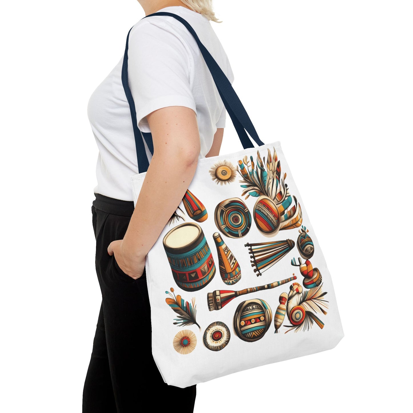 Boho Tribal Music Tote Bag, Ethnic Percussion Instrument Art, Festival Vibes, Shopping Bag, Bohemian Tote, Weekender Bag, Beach Bag, Large Canvas Bag