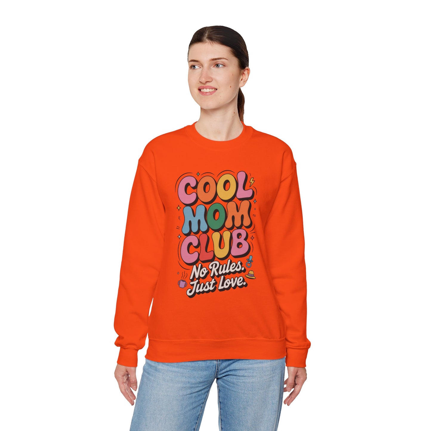 Cool Mom Club Sweatshirt, Gift for Moms, Mother's Day, No Rules Just Love, Retro Colorful Unisex Heavy Blend Crewneck