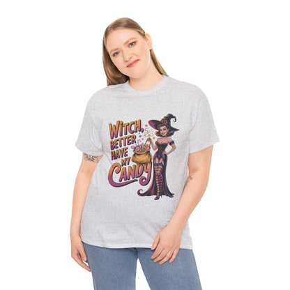 Witch Better Have My Candy Halloween T-Shirt for Women, Funny Spooky Witch Tee, Retro Pin-Up Halloween Shirt, Sassy Fall Party Top