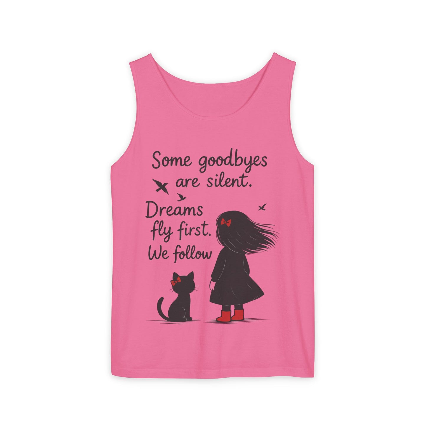 Minimalist Tank Top, Womens Tank, Girl & Cat Art Print, Emotional Lightweight Summer Shirt,  Inspirational Apparel, Cat Lover Gift