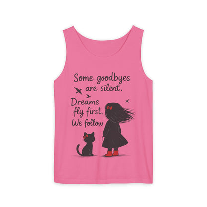 Minimalist Tank Top, Womens Tank, Girl & Cat Art Print, Emotional Lightweight Summer Shirt,  Inspirational Apparel, Cat Lover Gift