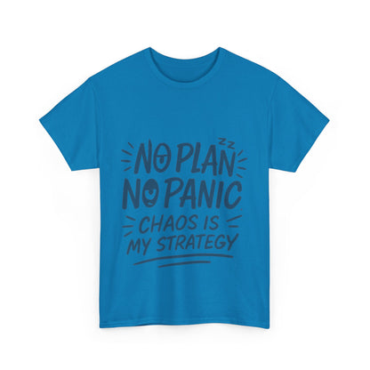 Funny Chaos Quote Mens T-Shirt, No Plan No Panic Humor Shirt, Casual Graphic Tee Gift for Him, Relaxed Fit