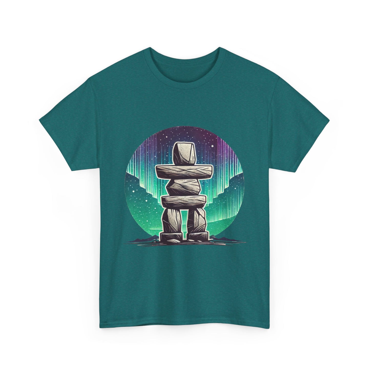 Aurora Stone Inukshuk Tee, Northern Lights Inukshuk T-Shirt,  Arctic Stone Stack Aurora Graphic Tee, Canada Inuit Symbol Shirt