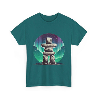 Aurora Stone Inukshuk Tee, Northern Lights Inukshuk T-Shirt,  Arctic Stone Stack Aurora Graphic Tee, Canada Inuit Symbol Shirt