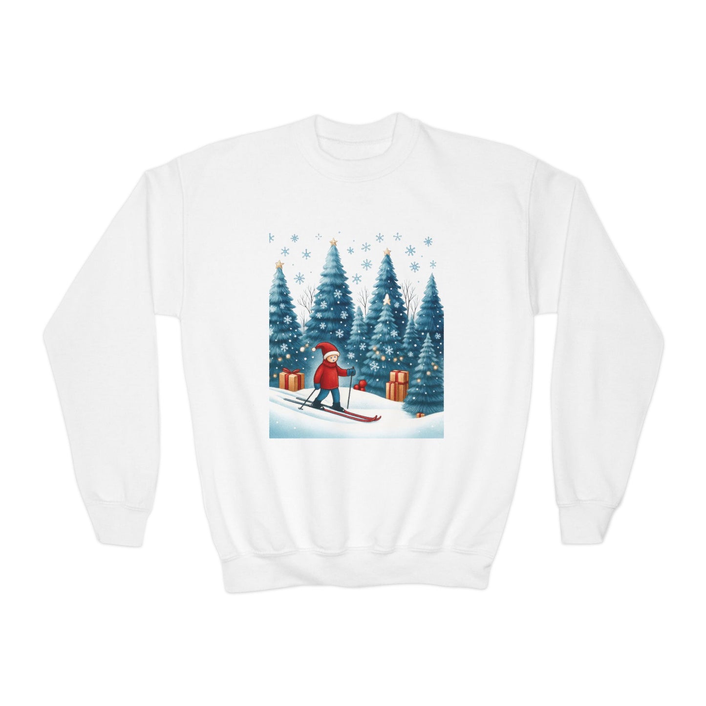 Kids Christmas Skiing Sweatshirt, Cute Holiday Winter Pullover, Youth Crewneck Sweatshirt