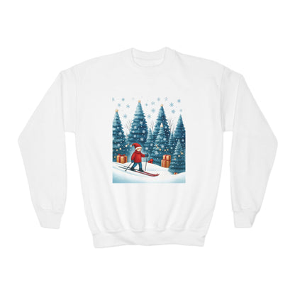 Kids Christmas Skiing Sweatshirt, Cute Holiday Winter Pullover, Youth Crewneck Sweatshirt