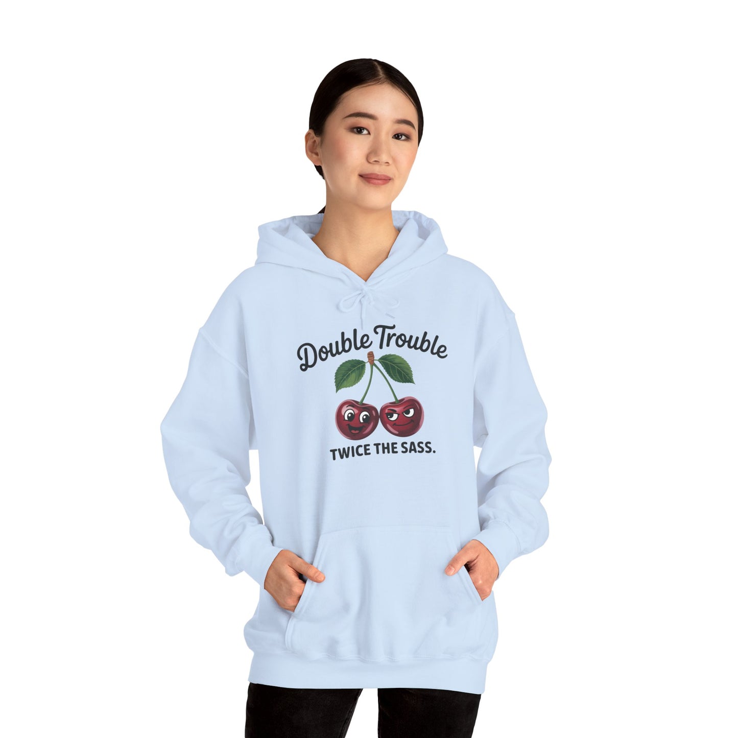 Double Trouble Cherry Hoodie, Cute Funny Womens Hooded Sweatshirt, Twice The Sass Fruit Graphic Pullover, Sassy Cherry Hooded Top