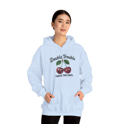 Double Trouble Cherry Hoodie, Cute Funny Womens Hooded Sweatshirt, Twice The Sass Fruit Graphic Pullover, Sassy Cherry Hooded Top