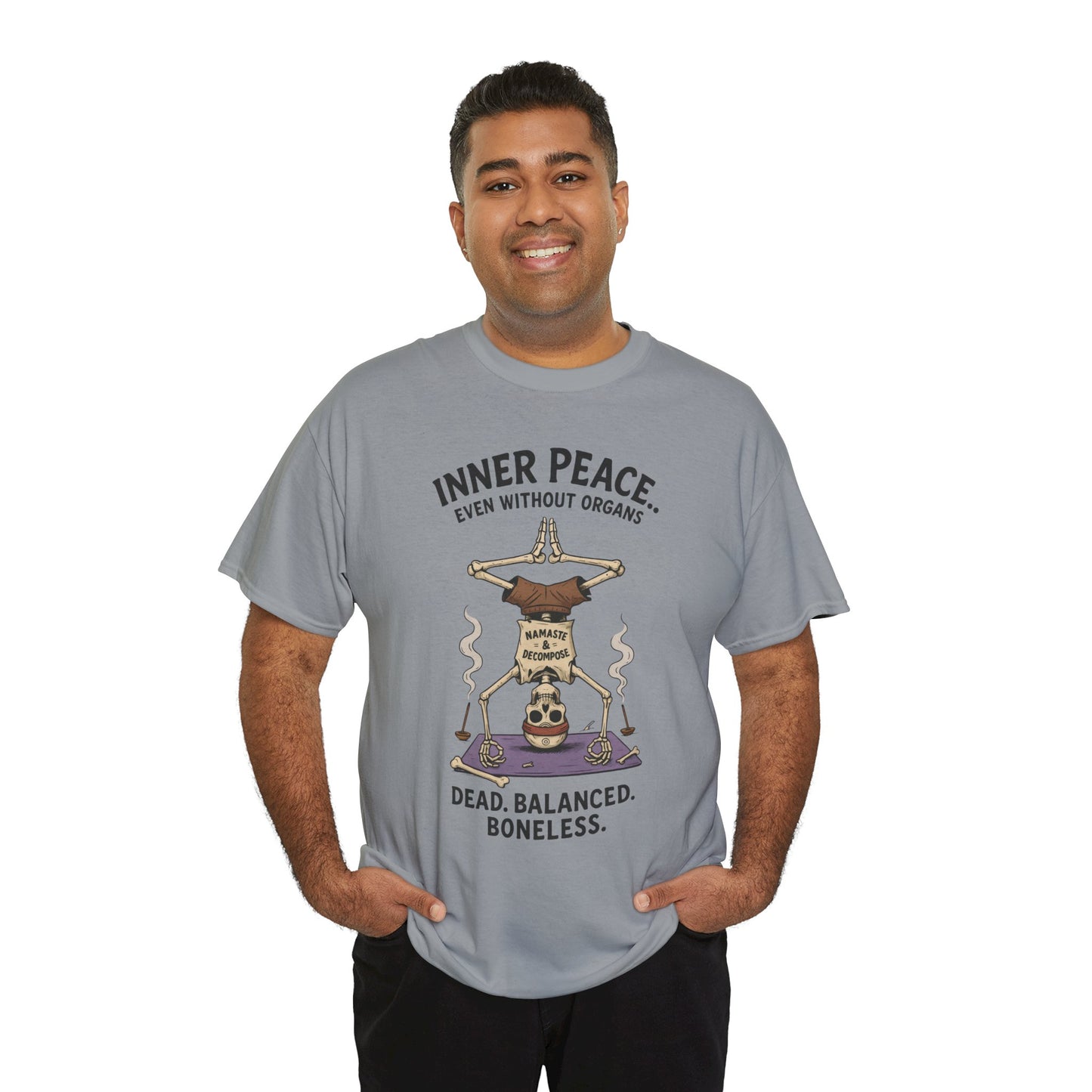 Inner Peace Skeleton Yoga Unisex Tee, Dark Humor Meditation Shirt, Gift for Mindfulness Lovers, Yoga Shirt, Peaceful Vibes