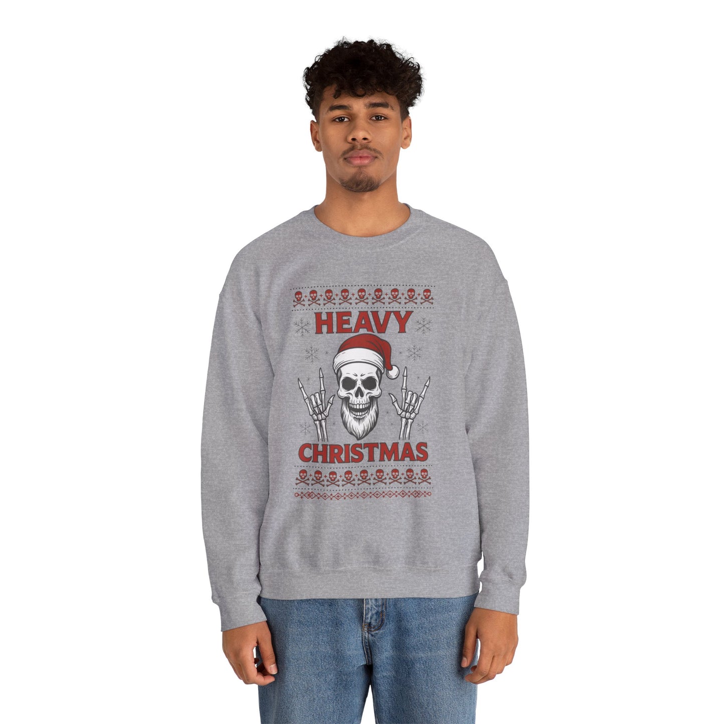 Heavy Christmas Sweatshirt, Metal Santa Skull Holiday Pullover for Men