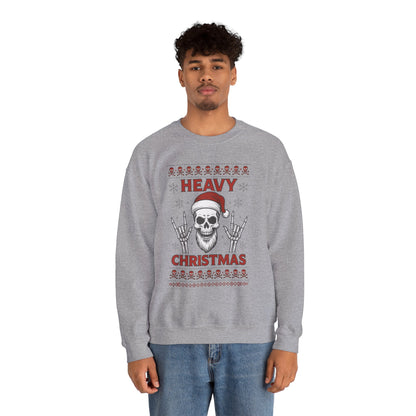 Heavy Christmas Sweatshirt, Metal Santa Skull Holiday Pullover for Men