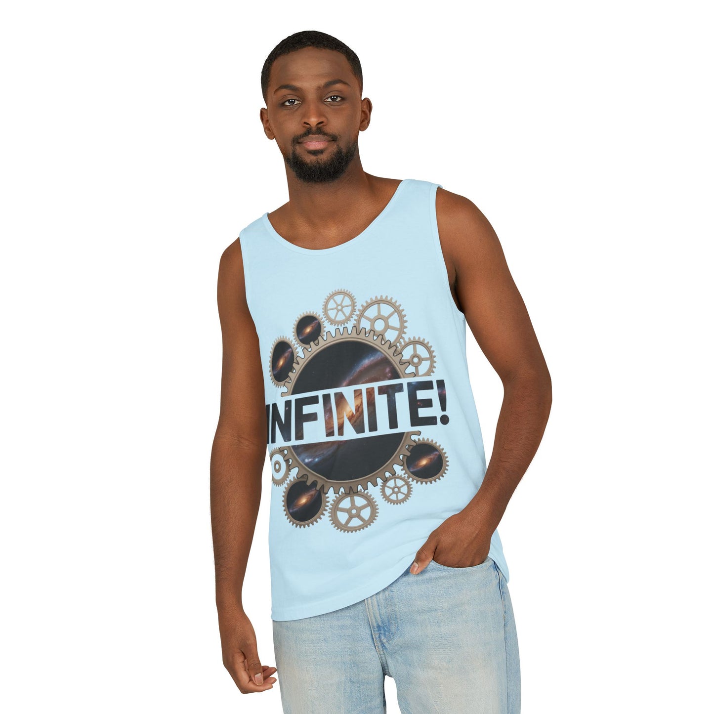 Men's INFINITE! Steampunk Space Gears T-Shirt, Cosmic Mechanical Design Tee for Sci-Fi & Engineering Lovers, Workout Shirt