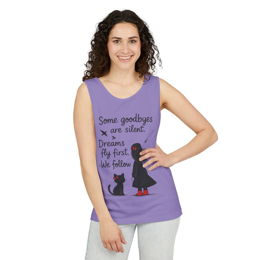 Minimalist Tank Top, Womens Tank, Girl & Cat Art Print, Emotional Lightweight Summer Shirt,  Inspirational Apparel, Cat Lover Gift