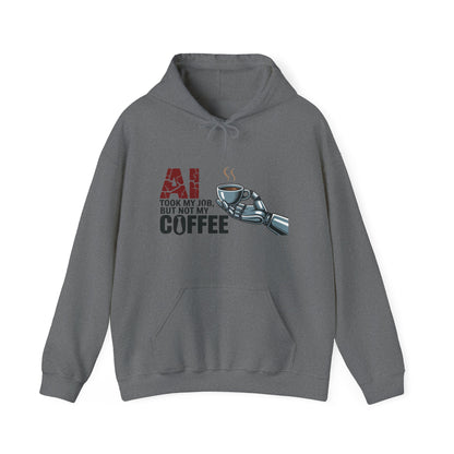 AI Coffee Hoodie, Funny Robot Humor Pullover, Geek Job Joke Sweatshirt Gift, Men's Heavy Blend™ Hooded Sweatshirt, Sarcastic Work Shirt